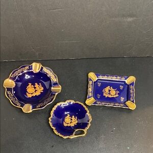 Marquis Porcelaine Limoges Castel France Cobalt Blue Gold Dishes w gold trim.